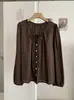 KEKEZOON Blusa de Manga Larga con Cuello en V, Parche de Encaje de Hojas, Patchwork, Color Sólido, de Botones, Top 8608