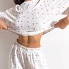 Conjunto de Duas Peças TEMU Transfronteiriço Primavera e Outono Nova Moda Europeia e Americana Casual Estampado Jacquard Vazado Manga Curta Calça Curta