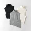 Primavera y otoño 2023 Nueva moda europea y americana Elegante chaleco de punto corto sin mangas irregular de cuello alto personalizado