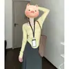 Suéter básico de malha redondo amarelo dopamina para mulheres, suéter de outono de manga comprida com toque de alta qualidade, top justo que afina a cintura