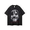 Camiseta Masculina Manga Curta Estampada Figura de Rua Rock Hip-Hop Europeia e Americana Marca Tendência Estilo Solto Preguiçoso Camiseta Curta Casual para Casal
