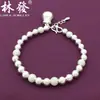Pulseira de Contas de Transferência em Prata Esterlina Pulseira Feminina de Prata Esterlina 990 Estilo Coreano Saco da Sorte Contas Lisas Fosqueadas para Namorada