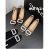 Zapatos de tacón grueso cuadrados negros para mujer con plataforma oculta de 5 cm, adornos de pedrería, tacón bajo, adecuados para el trabajo, primavera y otoño