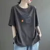 Camiseta de Manga Corta para Mujer, Moda y Tendencia Verano Nuevo Estilo, Corte Holgado, Adelgazante, Versátil, Estampada, Estilo Coreano, Top Simple de Cuello Redondo, Ins