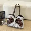 Bolso tote de lunares con lazo estilo coreano para mujer, bolso de hombro de gran capacidad para el trabajo, bolso de axila, bolso de mano retro estilo universitario
