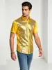 Camisa de Botão com Lantejoulas Moda Transfronteiriça, Comércio Exterior Transfronteiriço Festa Disco Anos 70 Revestimento de Folha de Ouro Roupa de Festa