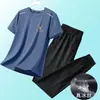 Conjunto Fresco de Seda Gelo Masculino Verão Secagem Rápida Camiseta Calça Casual Esportivo Conjunto de Duas Peças [Conjunto de Calça de Manga Curta]