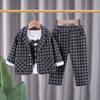 Ropa de primavera para niños, traje de niño, elegante traje a cuadros, conjunto de cuatro piezas, ropa de primavera para bebé, estilo occidental, recién llegado 2023