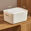Cesta de Armazenamento para Miudezas Caixa de Armazenamento para Cosméticos Caixa de Armazenamento de Plástico com Tampa para Mesa de Dormitório de Estudante Caixa de Acabamento para Cozinha
