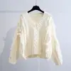 Suéter con cuello en V y torsión de borlas para mujer, Otoño e Invierno, Nuevo estilo coreano, Holgado, Adelgazante, Color liso, Moda, Prendas de abrigo versátiles, Suéter