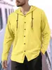 Camisa casual esportiva de manga longa com capuz, cor sólida, respirável, algodão e linho, masculina, europeia e americana, tamanho europeu, comércio exterior