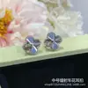 Pendientes de Trébol de Cuatro Hojas V Oro de Alta Gama Van Gogh para Mujer Oro Rosa de 18K Nácar Natural Ágata Plata de Ley Accesorios para Orejas