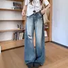 Marca de Moda Urbana Americana Jeans Rasgados para Mujer Talla Grande mm Gordita Verano Sueltos Aspecto Adelgazante Pantalones de Pierna Ancha Rectos Hasta el Suelo