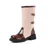 Botas de otoño e invierno de punta redonda hasta la pantorrilla, botas de cuero para mujer antideslizantes de suela gruesa tipo slip-on, botas ecuestres transfronterizas, botas versátiles de comercio exterior de talla grande