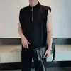 Chaleco con Cremallera de Cuello Medio para Hombre Diseño de Nicho Sentido de Diseño Hombrera Acolchada Camiseta sin Mangas Alto Sentido Deportivo Fitness Chaleco de Color Sólido