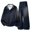 Novo conjunto casual de outono e inverno para homens, feito de algodão chinês, 320g, inclui uma blusa de moletom com meio zíper e gola virada, e calças esportivas compridas.