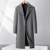 Casaco de Lã Masculino de Lã de Ovelha, Gola de Terno, Comprimento Estendido para Outono/Inverno, Corte Solto, Jaqueta de Lã para Negócios, Roupa Masculina
