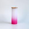 Taza de Vidrio con Tapa de Bambú para Transferencia Térmica y Fondo de Color Gradiente, Taza con Tapa y Popote, Vaso de Agua de Vidrio para Sublimación - Liquidación Barata