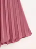 2022 estilo europeo y americano otoño ropa de mujer nueva vestido rosa arrugado de manga larga con cuello en V 5297