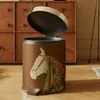 Papelera de cuero vintage estilo francés para interiores con pedal, de doble capa, gran capacidad, con tapa, para uso en el baño