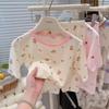 Pijama de Verano Delgado para Niños Yassel Baby Ropa de Aire Acondicionado Niñas Manga Siete Puntos Encaje Traje de Ropa para el Hogar de Niñas