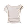 Camiseta de manga corta con un solo hombro para bloggers europeos y americanos, estilo sexy y a la moda, de verano, asimétrica y ajustada.