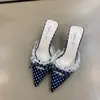 Zapatos de Tacón Alto de Lunares Estilo Francés para Mujer, Mocasines Stiletto de Punta Aguda con Lazo de Encaje y Terciopelo Verde Primavera 2026
