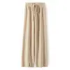 Calça Wide Leg com Fenda Frontal Grossa, Design Clássico de Cor Pura e Cordão, Feita de Lã 100% Pura, Estilo Minimalista para Mulheres