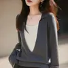 Suéter de Punto de Imitación Lana de Manga Larga, Jersey de Estilo Coreano de Dos Piezas Falsas para Mujer, Nuevo Top de Capa Interior Ajustado para Otoño e Invierno 2026