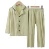 Traje de Niños Cuello Ropa de Casa Set Algodón Seda Ecológica Nuevo Mediano y Grande Niños Familia Pijama Set Abotonado Ropa para Aire Acondicionado