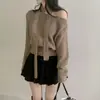 Suéter de punto suave y esponjoso estilo coreano, perezoso, cuello redondo para mujer, primavera, holgado, versátil, top tipo bufanda