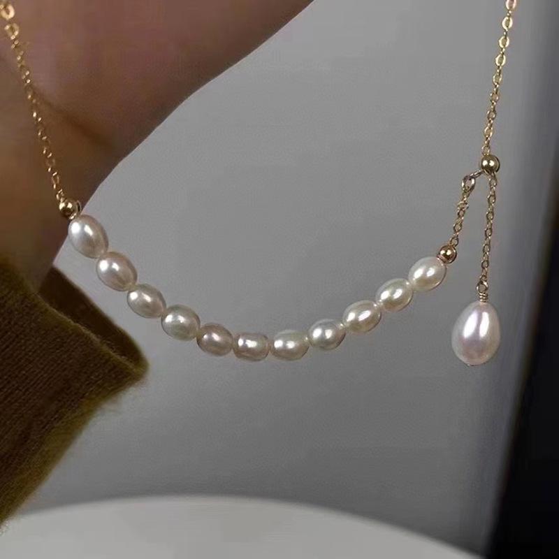 日韩简约天然淡水珍珠微笑项链ins小众高级感14k