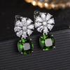 Nova Moda Elegante Simulação Esmeralda Turmalina Cor Diamante Flash Joia de Orelha Argola de Orelha Brincos Quadrados Femininos Joia para Orelha