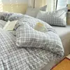 Conjunto de Cama de Gaze Dupla Estilo Simples Sem Estampa Conjunto de Quatro Peças para Dormitório de Estudante, Conjunto de Três Peças com Lençol de Cima, Lençol com Elástico e Capa de Edredom Individual