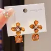 Pendientes de Flor con Aguja de Plata Chapada en Oro Real de 18 Quilates, Circonita, Perla de Imitación, Otoño e Invierno, Retro, Elegantes, Lujo Accesible, Pendientes de Alta Gama