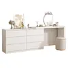 Tocador, escritorio de dormitorio y mueble de cajones integrados en una simple mesa de maquillaje, estilo de lujo ligero para espacios pequeños, tocador extensible de color crema