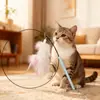 Palo Juguete para Gatos con Ventosa y Varilla Larga, Cable de Acero, Juguete para Gatos con Pluma, Autoentretenimiento, Alivio del Aburrimiento, Cascabel, Duradero, Resistente a Mordidas, Resistente a Arañazos para Gatos