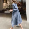 Vestido de qualidade coreana, resistente, plus size, comprimento médio, manga longa