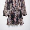 Estilo Europeu e Americano Transfronteiriço Aliexpress Comércio Exterior Roupas Femininas Zr Pronta Entrega Novo Vestido Mini Estampado com Cinto Quadrado