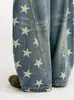 Jeans American Retro Estampa de Estrela com Fenda Lateral Estilo Cimitarra Cleanfit Outono Calças Largas High Street Femininas