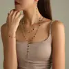 Collar Largo Cruzado Popular Colorido con Pedrería en Forma de Y Simple Perla de Imitación Multicapa para Usar con Cadena de Suéter con Borla