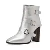 2026 Invierno Nueva Moda Europea y Americana Elegantes Botines de Tacón Alto con Hebilla Estampado de Serpiente Punta Fina Botas de Moda Zapatos de Mujer Comercio Exterior