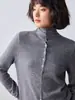 Design frente-verso reversível com fivela cruzada e bordas enroladas, gola alta, 100% lã, novo suéter elegante e estiloso para outono-inverno