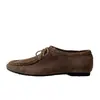 Sapatos Casuais de Camurça Estilo Canguru para Mulheres, com Cadarço e Sola Lisa, Mocassins de Couro Macio Estilo Britânico para Outono e Inverno