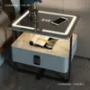 Mesita de noche inteligente, diseño pequeño de arte en hierro, minimalista y moderno, con un toque de lujo, con tapa de losa de roca y madera maciza, y carga inalámbrica, adecuada para el dormitorio