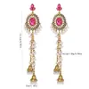 Pendientes étnicos de talla europea y americana más vendidos, pendientes largos ovalados en forma de lágrima, estilo étnico elaborado y creativo con incrustaciones de diamantes de alta gama