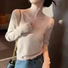 Suéter delgado de manga larga al por mayor para mujer, top de otoño e invierno, cuello cuadrado interior, camiseta interior, suéter corto ajustado para mujer