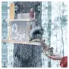 Plataforma Alimentadora de Ardillas de Madera para Exteriores, Caja Alimentadora Estilo Mesa de Picnic para Nueces Cacahuates Mazorcas de Maíz, Alimentador para Ardillas para Colgar en Árbol