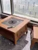 Lareira estilo wabi-sabi para ferver chá, mesinha quadrada, mesa de chá de madeira de olmo antiga, mesa de varanda, mesa de centro de madeira maciça, lareira externa