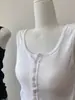 Colete Cinza com Botão e Alça Fina Feminino Verão Algodão Canelado Estilo Coreano Versátil Emagrecedor Sem Mangas